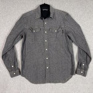 Deus Ex Machina Shirt Mens S Grey Long Sleeve Chambray Pearl Snap Moto Work